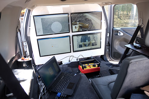 Camera feeds and controls inside the support vehicle